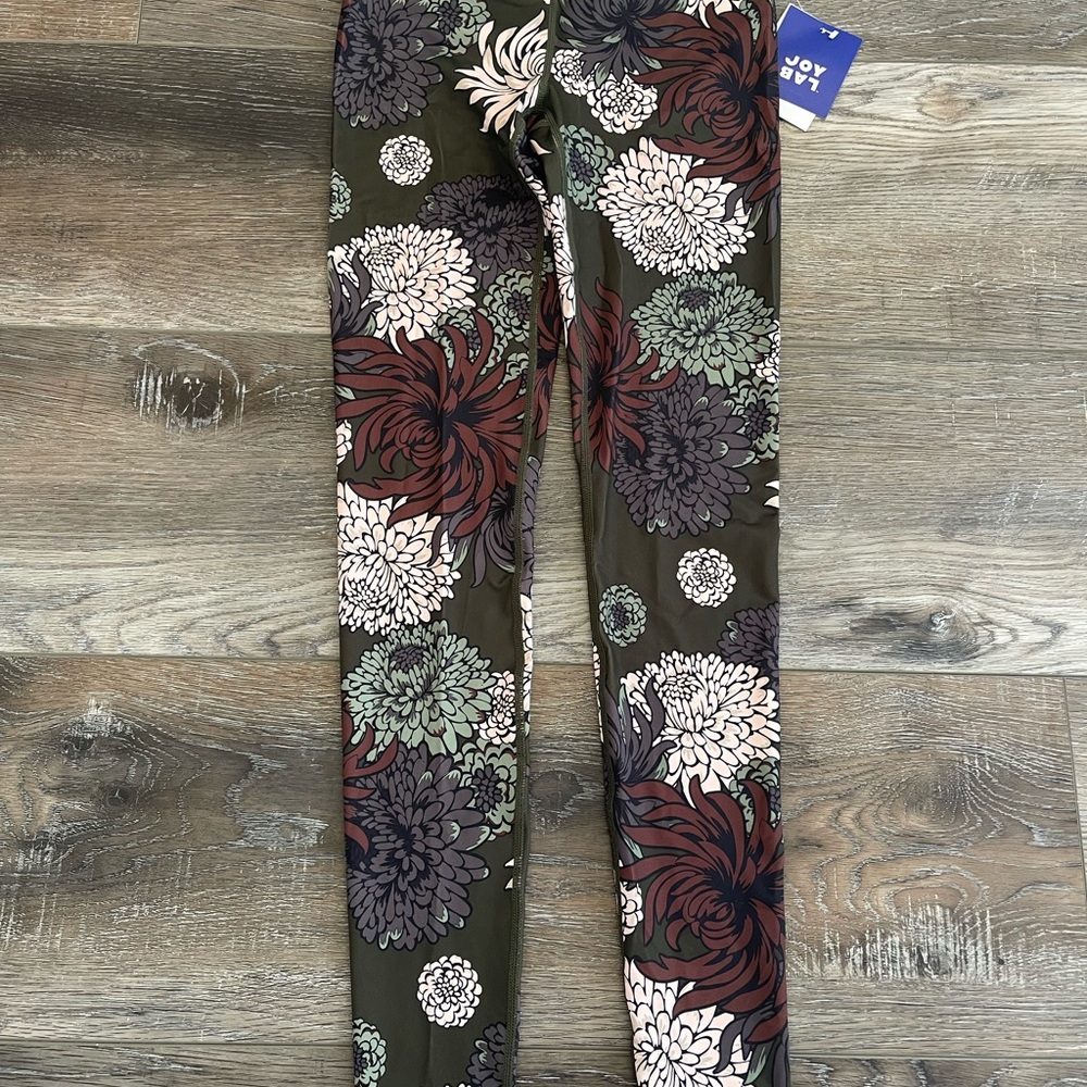 JoyLab Olive Floral Leggings with Cream, Burgundy & Sage Print NWT size XS